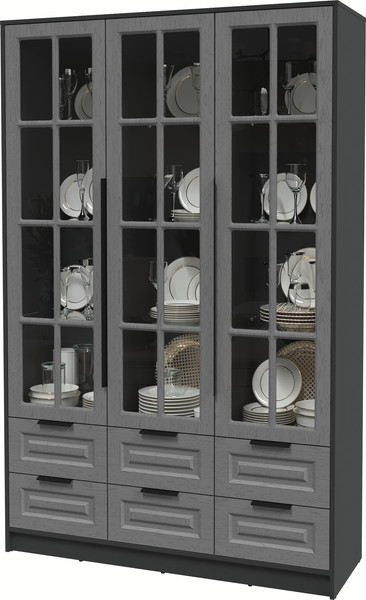 Изображение товара Шкаф с витриной Интерлиния Концепт КТ-ШВ3 Деко (антрацит/дуб серый)