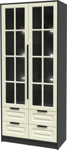 Изображение товара Шкаф с витриной Интерлиния Концепт КТ-ШВ2 с подсветкой Деко (антрацит/дуб снежный)