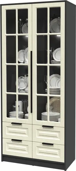 Изображение товара Шкаф с витриной Интерлиния Концепт КТ-ШВ2 с подсветкой Деко (антрацит/дуб снежный)