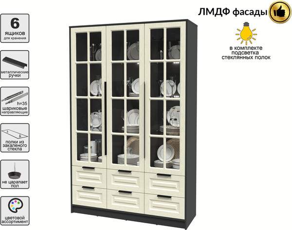 Изображение товара Шкаф с витриной Интерлиния Концепт КТ-ШВ3 с подсветкой Деко (антрацит/дуб снежный)