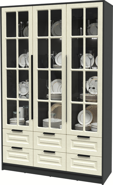 Изображение товара Шкаф с витриной Интерлиния Концепт КТ-ШВ3 с подсветкой Деко (антрацит/дуб снежный)