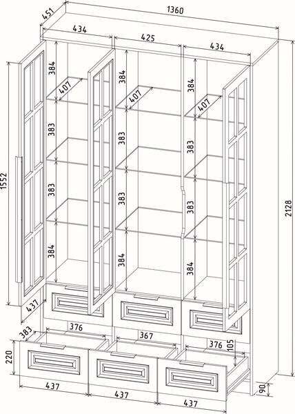 Изображение товара Шкаф с витриной Интерлиния Концепт КТ-ШВ3 Деко (антрацит/дуб снежный)