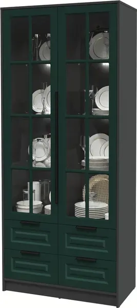 Изображение товара Шкаф с витриной Интерлиния Концепт КТ-ШВ2 с подсветкой Деко (антрацит/изумруд)