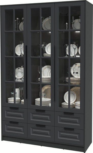 Изображение товара Шкаф с витриной Интерлиния Концепт КТ-ШВ3 с подсветкой Деко (антрацит/пепел)