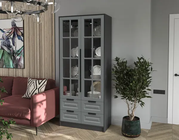 Изображение товара Шкаф с витриной Интерлиния  Концепт КТ-ШВ2 Деко (антрацит/серый)