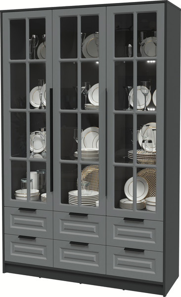 Изображение товара Шкаф с витриной Интерлиния Концепт КТ-ШВ3 с подсветкой Деко (антрацит/серый)