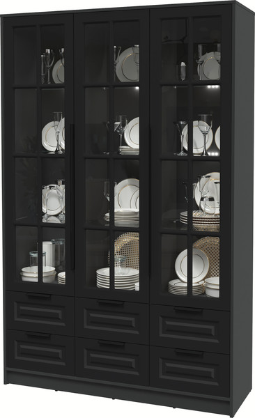 Изображение товара Шкаф с витриной Интерлиния Концепт КТ-ШВ3 с подсветкой Деко (антрацит/черный)