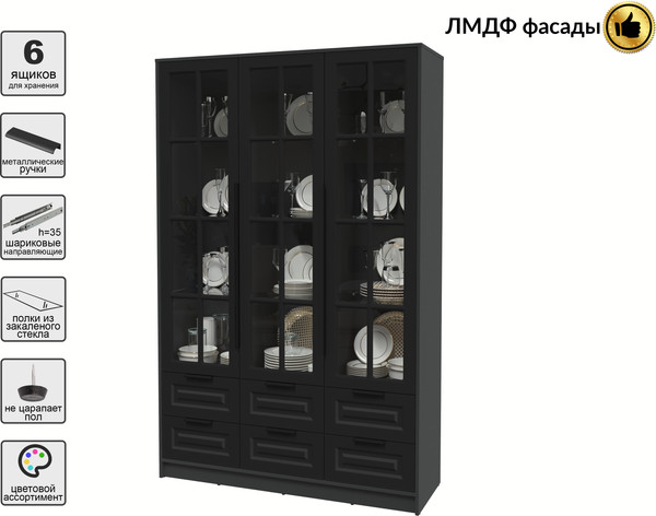 Изображение товара Шкаф с витриной Интерлиния Концепт КТ-ШВ3 Деко (антрацит/черный)