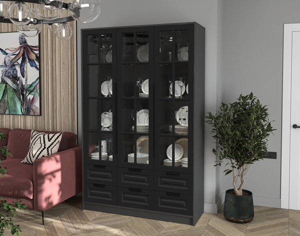 Изображение товара Шкаф с витриной Интерлиния Концепт КТ-ШВ3 Деко (антрацит/черный)