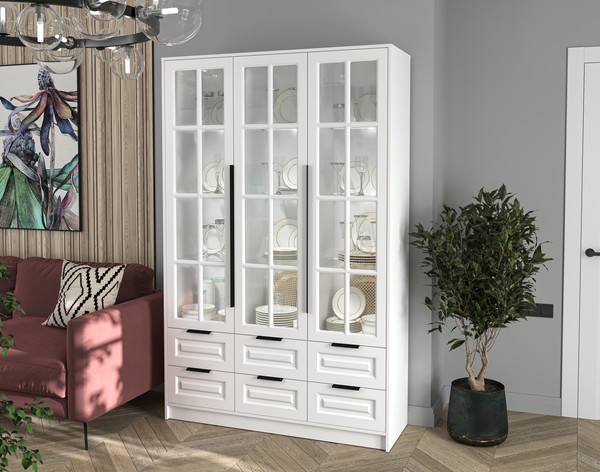 Изображение товара Шкаф с витриной Интерлиния Концепт КТ-ШВ3 с подсветкой Деко (белый платинум/белый)