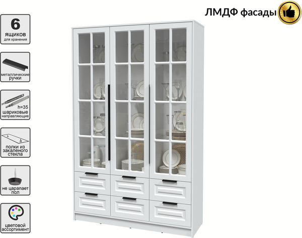 Изображение товара Шкаф с витриной Интерлиния Концепт КТ-ШВ3 Деко (белый платинум/белый)