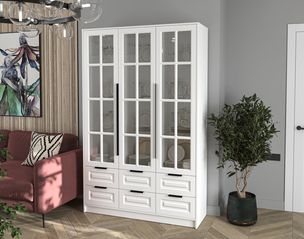 Изображение товара Шкаф с витриной Интерлиния Концепт КТ-ШВ3 Деко (белый платинум/белый)