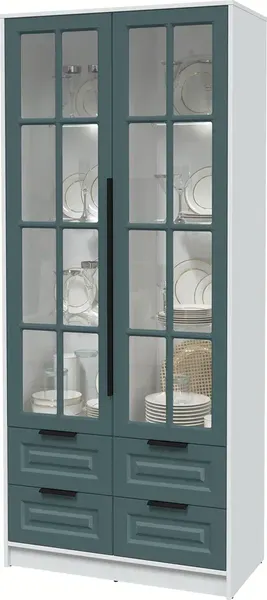 Изображение товара Шкаф с витриной Интерлиния Концепт КТ-ШВ2 с подсветкой Деко (белый платинум/верде)