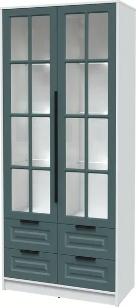 Изображение товара Шкаф с витриной Интерлиния Концепт КТ-ШВ2 с подсветкой Деко (белый платинум/верде)