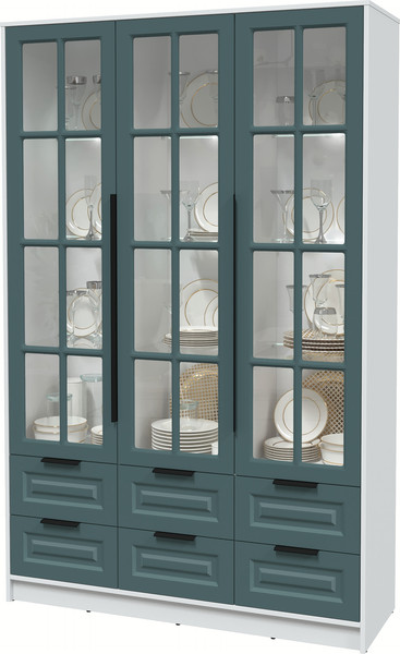 Изображение товара Шкаф с витриной Интерлиния Концепт КТ-ШВ3 с подсветкой Деко (белый платинум/верде)