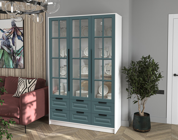 Изображение товара Шкаф с витриной Интерлиния Концепт КТ-ШВ3 Деко (белый платинум/верде)