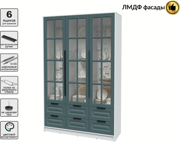 Изображение товара Шкаф с витриной Интерлиния Концепт КТ-ШВ3 Деко (белый платинум/верде)