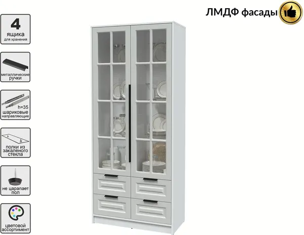 Изображение товара Шкаф с витриной Интерлиния Концепт КТ-ШВ2 Деко (белый платинум/грей)