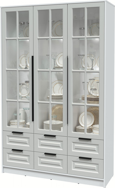 Изображение товара Шкаф с витриной Интерлиния Концепт КТ-ШВ3 с подсветкой Деко (белый платинум/грей)