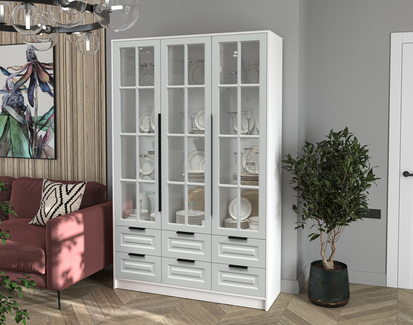 Изображение товара Шкаф с витриной Интерлиния Концепт КТ-ШВ3 Деко (белый платинум/грей)