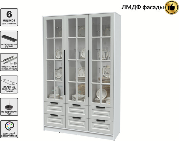 Изображение товара Шкаф с витриной Интерлиния Концепт КТ-ШВ3 Деко (белый платинум/грей)