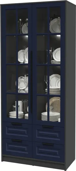 Изображение товара Шкаф с витриной Интерлиния Концепт КТ-ШВ2 с подсветкой Деко (антрацит/индиго)
