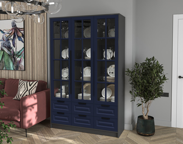 Изображение товара Шкаф с витриной Интерлиния Концепт КТ-ШВ3 Деко (антрацит/индиго)