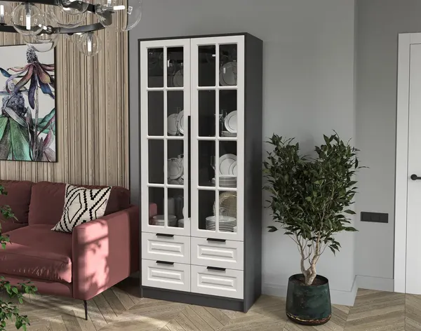 Изображение товара Шкаф с витриной Интерлиния Концепт КТ-ШВ2 Деко (антрацит/кашемир)