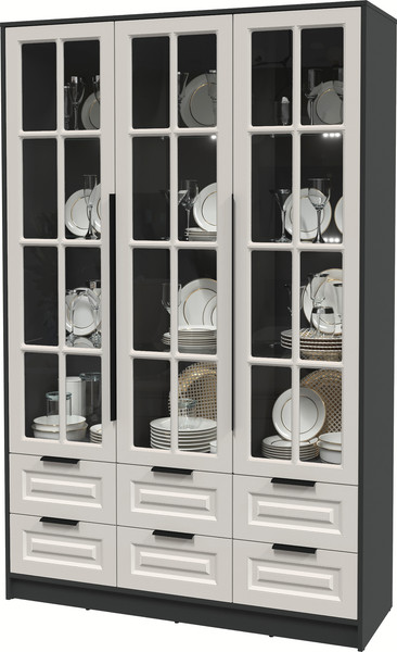 Изображение товара Шкаф с витриной Интерлиния Концепт КТ-ШВ3 с подсветкой Деко (антрацит/кашемир)