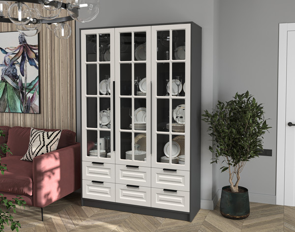 Изображение товара Шкаф с витриной Интерлиния Концепт КТ-ШВ3 Деко (антрацит/кашемир)