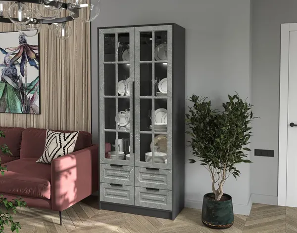 Изображение товара Шкаф с витриной Интерлиния  Концепт КТ-ШВ2 с подсветкой Деко (антрацит/керамика)