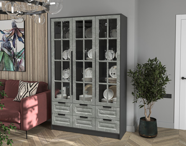 Изображение товара Шкаф с витриной Интерлиния Концепт КТ-ШВ3 Деко (антрацит/керамика)