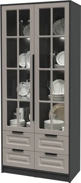 Изображение товара Шкаф с витриной Интерлиния Концепт КТ-ШВ2 с подсветкой Деко (антрацит/луна)