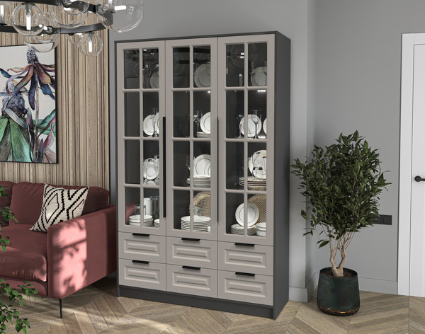 Изображение товара Шкаф с витриной Интерлиния Концепт КТ-ШВ3 с подсветкой Деко (антрацит/луна)