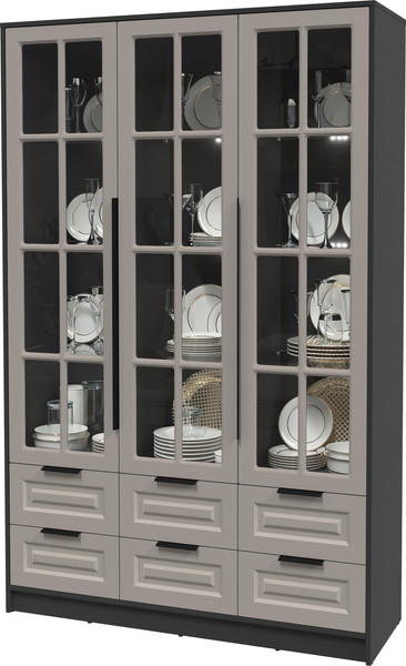 Изображение товара Шкаф с витриной Интерлиния Концепт КТ-ШВ3 с подсветкой Деко (антрацит/луна)