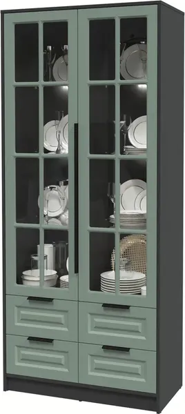 Изображение товара Шкаф с витриной Интерлиния Концепт КТ-ШВ2 с подсветкой Деко (антрацит/мята)
