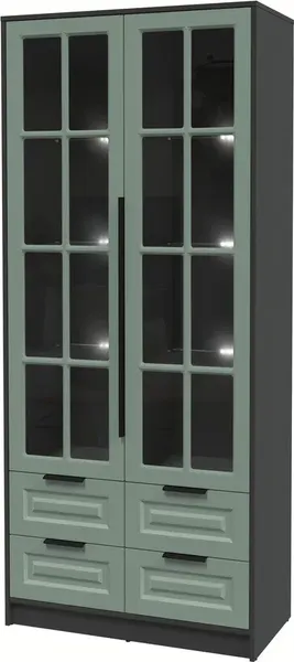Изображение товара Шкаф с витриной Интерлиния Концепт КТ-ШВ2 с подсветкой Деко (антрацит/мята)