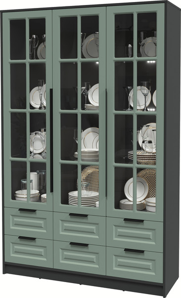 Изображение товара Шкаф с витриной Интерлиния Концепт КТ-ШВ3 с подсветкой Деко (антрацит/мята)