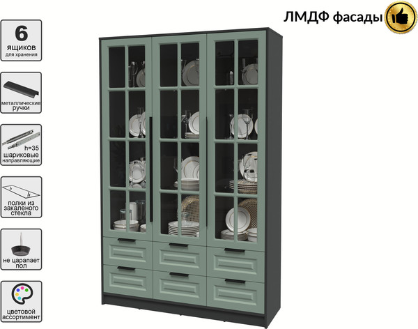 Изображение товара Шкаф с витриной Интерлиния Концепт КТ-ШВ3 Деко (антрацит/мята)