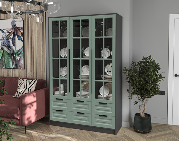 Изображение товара Шкаф с витриной Интерлиния Концепт КТ-ШВ3 Деко (антрацит/мята)