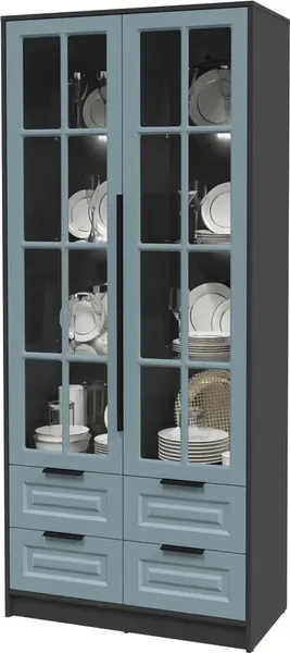 Изображение товара Шкаф с витриной Интерлиния Концепт КТ-ШВ2 с подсветкой Деко (антрацит/океан)