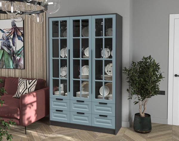 Изображение товара Шкаф с витриной Интерлиния Концепт КТ-ШВ3 Деко (антрацит/океан)