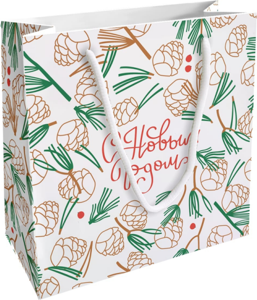 Изображение товара Пакет подарочный Be Smart Holidays. Шишки / N4357 (белый)