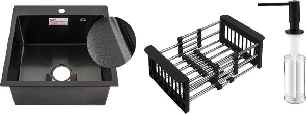 Изображение товара Мойка кухонная Schtoff Best Decor Black 4550+ KR-1 Black + SD-1 Black (с коландером и дозатором)