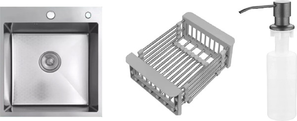 Изображение товара Мойка кухонная Schtoff Best Decor Silver 4550 + KR-1 Grey + SD-1 Grey (с коландером и дозатором)