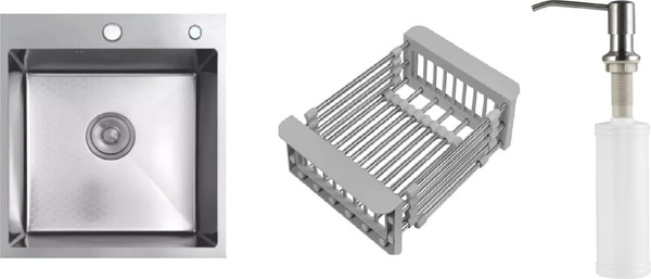 Изображение товара Мойка кухонная Schtoff Best Decor Silver 4550 + KR-1 Grey + SD-1 Silver (с коландером и дозатором)