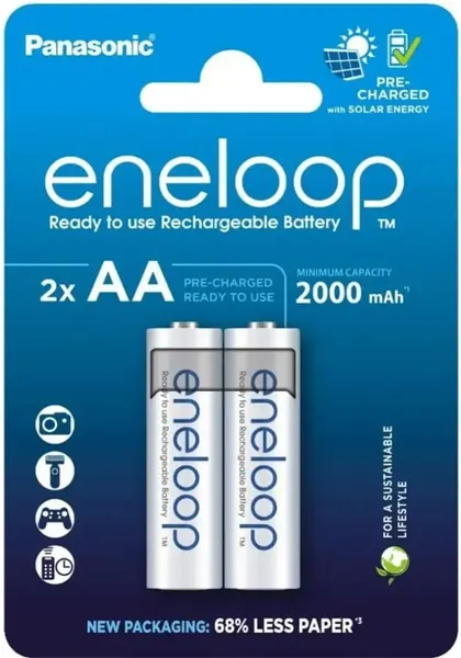 Изображение товара Комплект аккумуляторов Panasonic Eneloop AA 2000 / BK-3MCDE/2CP (2шт)