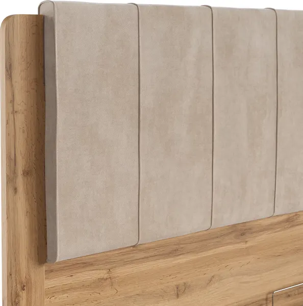 Изображение товара Двуспальная кровать MODULA Карпин с подъемным механизмом INV01KM-1686/2078/1254(01) (дуб натюрель/бежевая ткань)