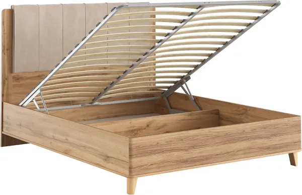 Изображение товара Двуспальная кровать MODULA Карпин с подъемным механизмом INV01KM-1686/2078/1254(01) (дуб натюрель/бежевая ткань)