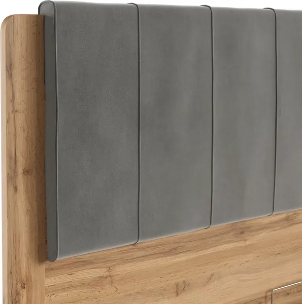 Изображение товара Двуспальная кровать MODULA Карпин с подъемным механизмом INV01KM-1686/2078/1254(04) (дуб натюрэль/серый ткань)